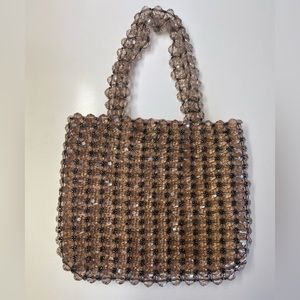 Vanessa Paris tote handbag in beige/dark brown and gold